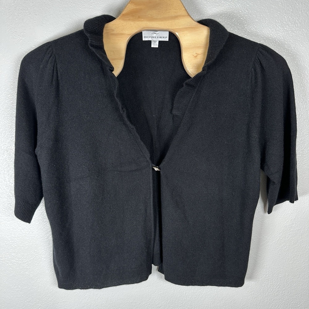 Precious Fibers 100% Cashmere Black Short Sleeve‎ One Button Cardigan Sweater 2X